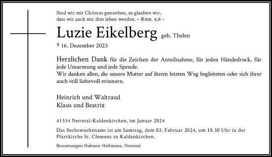 Traueranzeige von Luzie Eikelberg von Rheinische Post