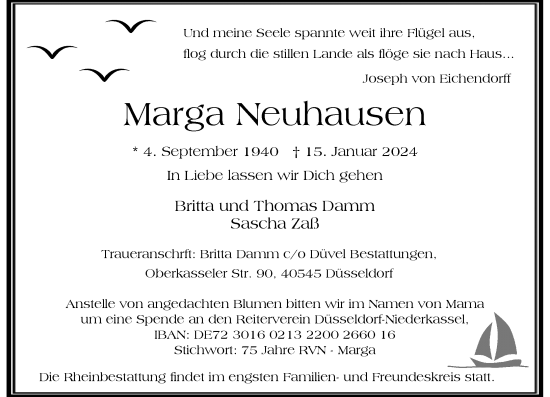 Traueranzeige von Marga Neuhausen von Rheinische Post