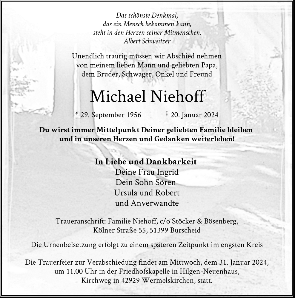  Traueranzeige für Michael Niehoff vom 27.01.2024 aus Rheinische Post