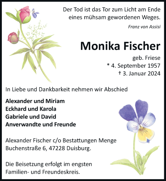 Traueranzeige von Monika Fischer von Rheinische Post