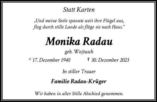 Traueranzeige von Monika Radau von Rheinische Post