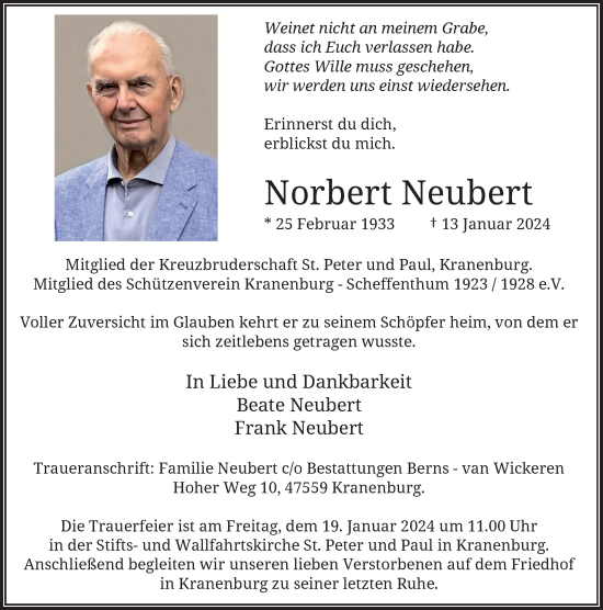Traueranzeige von Norbert Neubert von Rheinische Post