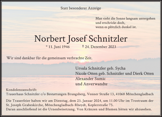 Traueranzeige von Norbert Josef Schnitzler von Rheinische Post