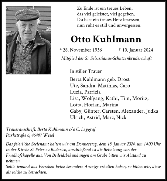 Traueranzeige von Otto Kuhlmann von Rheinische Post