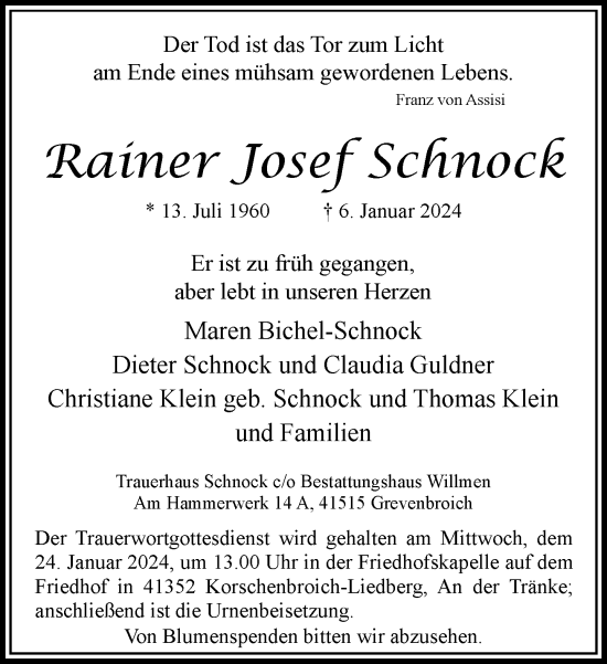 Traueranzeige von Rainer Josef Schnock von Rheinische Post