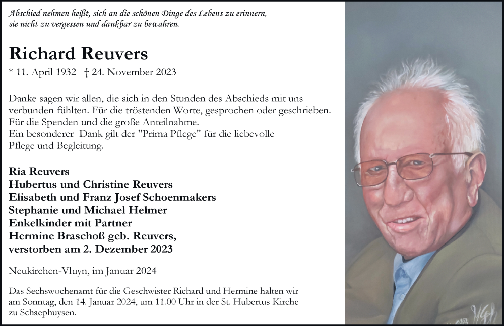  Traueranzeige für Richard Reuvers vom 06.01.2024 aus Rheinische Post