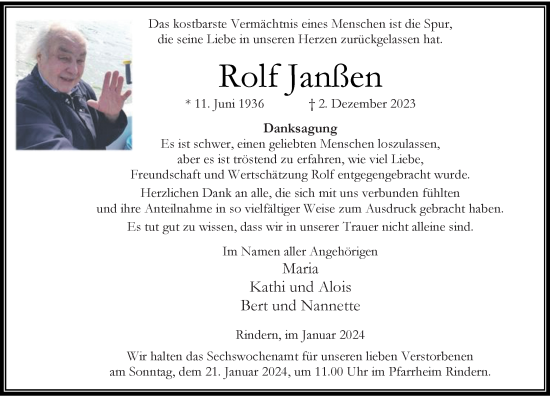 Traueranzeige von Rolf Janßen von Rheinische Post