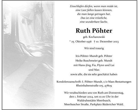 Traueranzeige von Ruth Pöhter von Rheinische Post