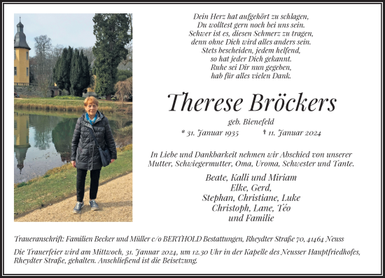 Traueranzeige von Therese Bröckers von Rheinische Post