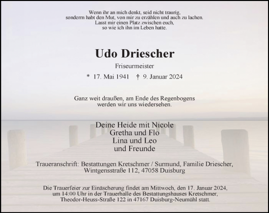 Traueranzeige von Udo Driescher von Rheinische Post