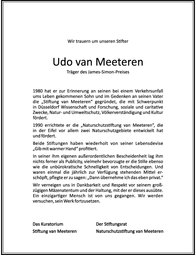  Traueranzeige für Udo van Meeteren vom 13.01.2024 aus Rheinische Post