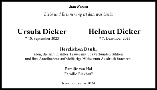 Traueranzeige von Ursula und Helmut Dicker von Rheinische Post