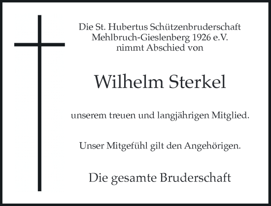 Traueranzeige von Wilhelm Sterkel von Rheinische Post