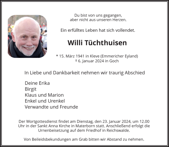 Traueranzeige von Willi Tüchthuisen von Rheinische Post