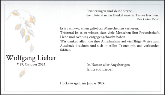 Traueranzeige von Wolfgang Lieber von Rheinische Post