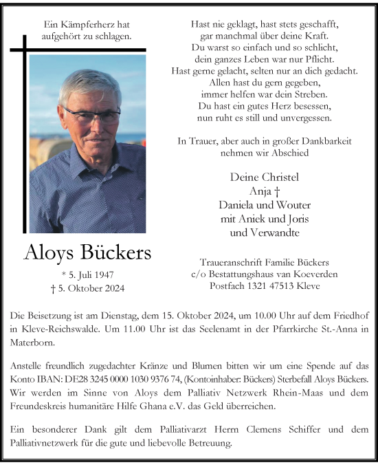 Traueranzeige von Aloys Bückers von Rheinische Post