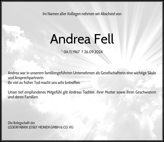 Traueranzeige von Andrea Fell von Rheinische Post