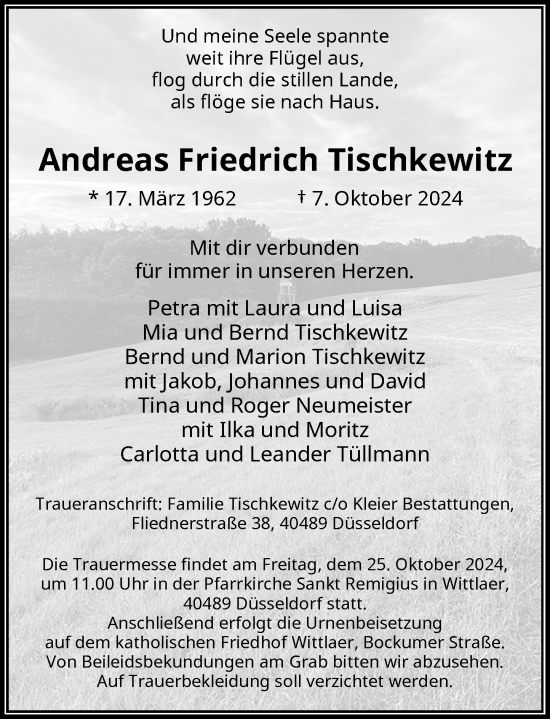 Traueranzeige von Andreas Friedrich Tischkewitz von Rheinische Post