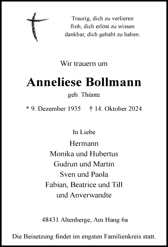 Traueranzeige von Anneliese Bollmann von Rheinische Post