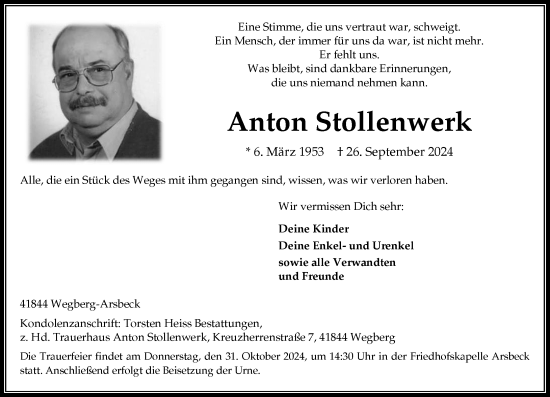 Traueranzeige von Anton Stollenwerk von Rheinische Post