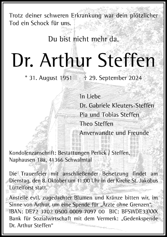 Traueranzeige von Arthur Steffen von Rheinische Post