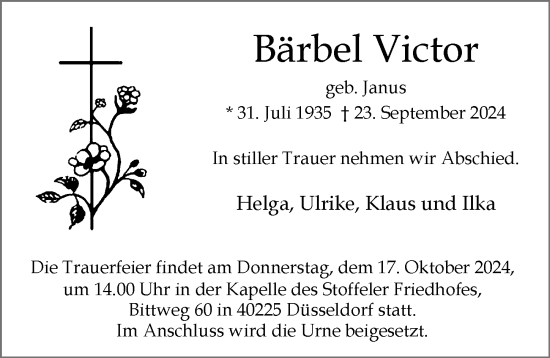 Traueranzeige von Bärbel Victor von Rheinische Post