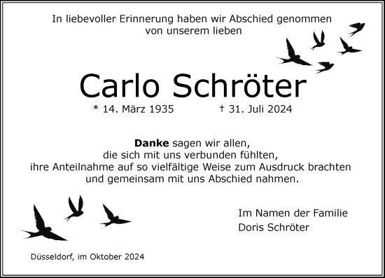 Traueranzeige von Carlo Schröter von Rheinische Post