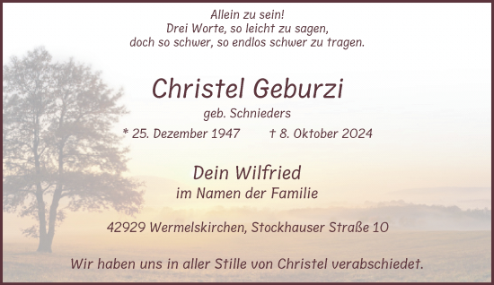 Traueranzeige von Christel Geburzi von Rheinische Post