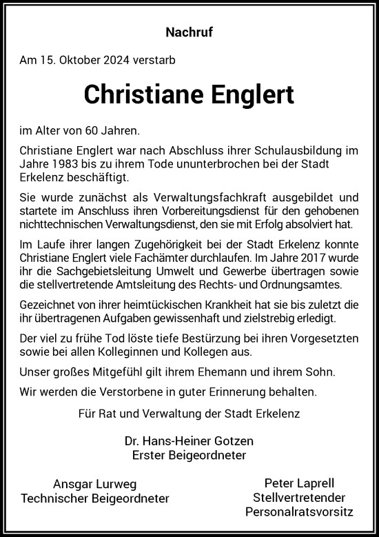 Traueranzeige von Christiane Englert von Rheinische Post