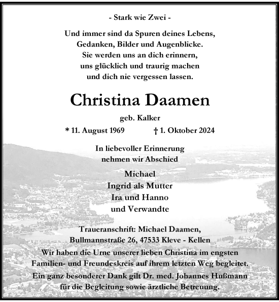 Traueranzeige von Christina Daamen von Rheinische Post