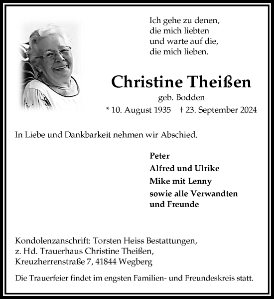 Traueranzeige von Christine Theißen von Rheinische Post