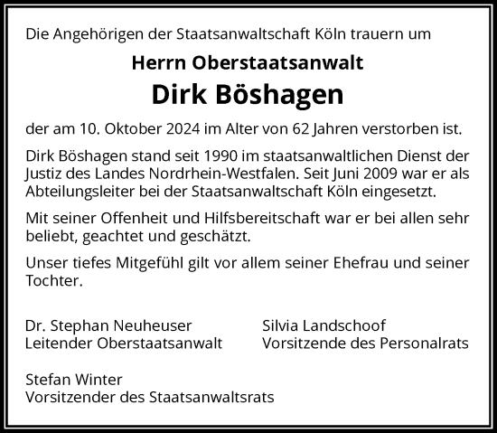 Traueranzeige von Dirk Böshagen von Rheinische Post