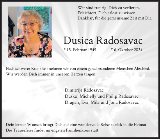 Traueranzeige von Dusica Radosavac von Rheinische Post