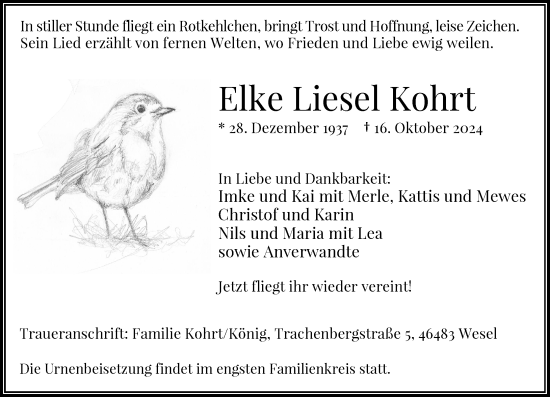 Traueranzeige von Elke Liesel Kohrt von Rheinische Post