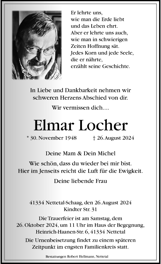 Traueranzeige von Elmar Locher von Rheinische Post