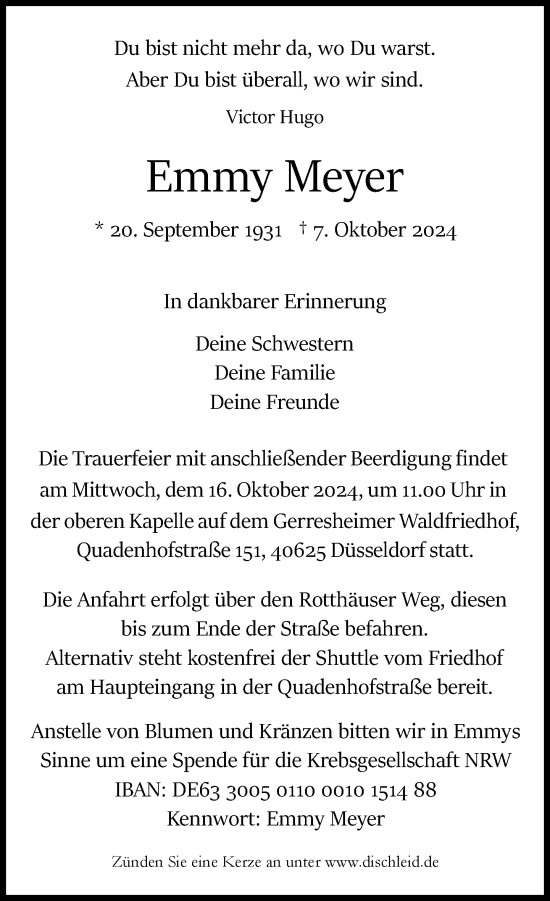 Traueranzeige von Emmy Meyer von Rheinische Post