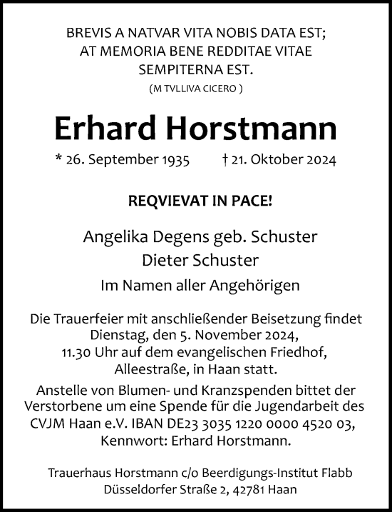 Traueranzeige von Erhard Horstmann von Rheinische Post