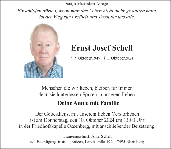 Traueranzeige von Ernst Josef Schell von Rheinische Post