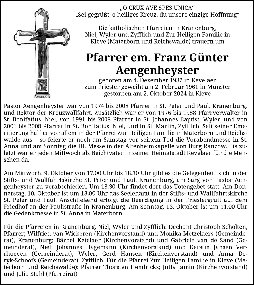  Traueranzeige für Franz Günter Aengenheyster vom 05.10.2024 aus Rheinische Post