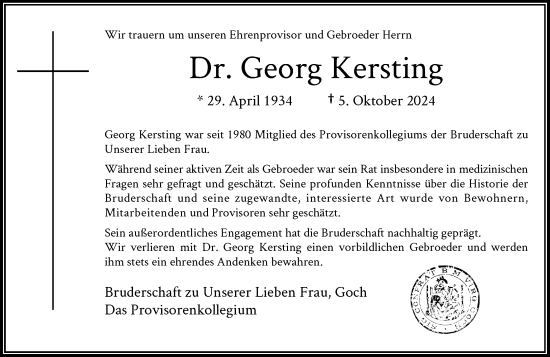 Traueranzeige von Georg Kersting von Rheinische Post