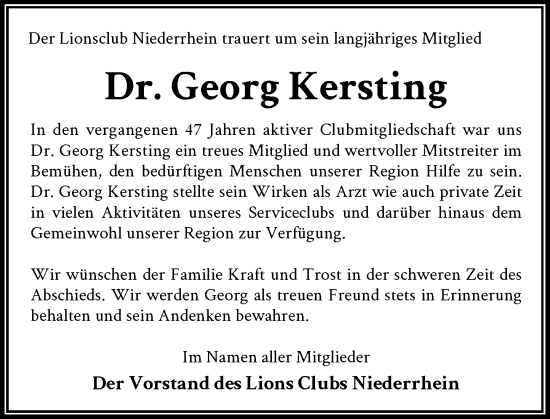 Traueranzeige von Georg Kersting von Rheinische Post