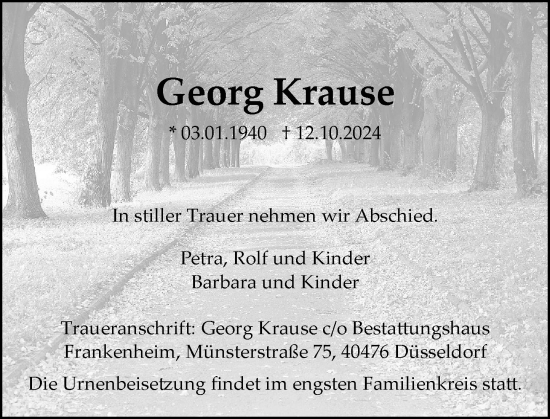 Traueranzeige von Georg Krause von Rheinische Post