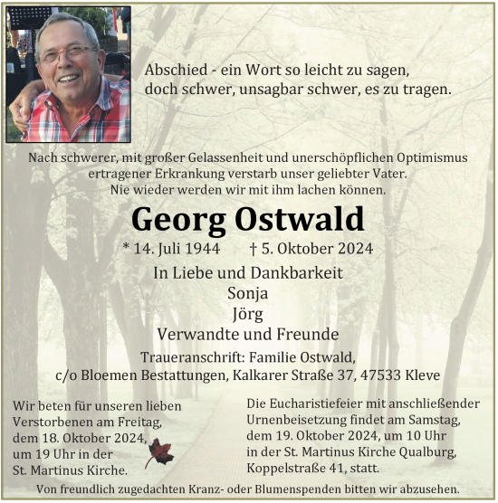 Traueranzeige von Georg Ostwald von Rheinische Post