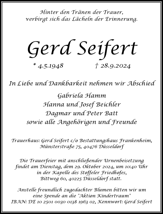 Traueranzeige von Gerd Seifert von Rheinische Post