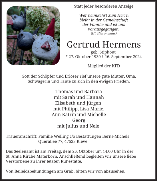 Traueranzeige von Gertrud Hermens von Rheinische Post