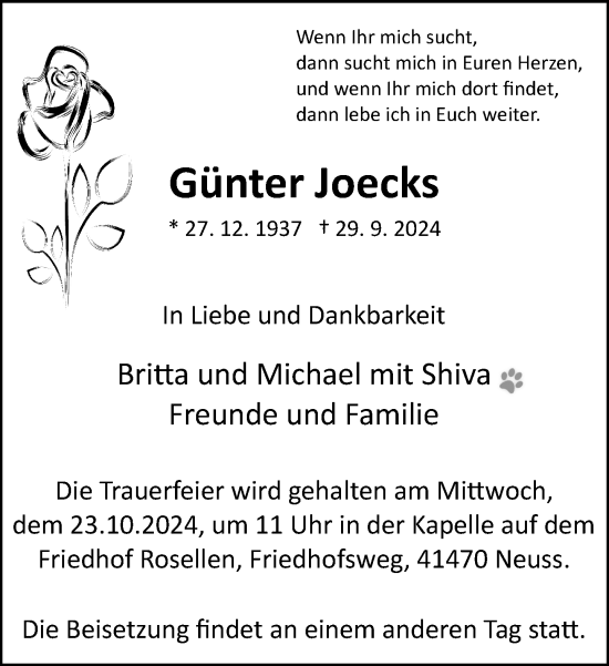 Traueranzeige von Günter Joecks von Rheinische Post