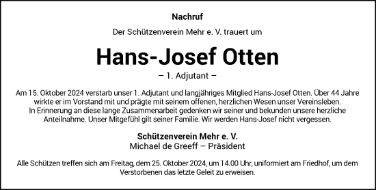 Traueranzeige von Hans-Josef Otten von Rheinische Post