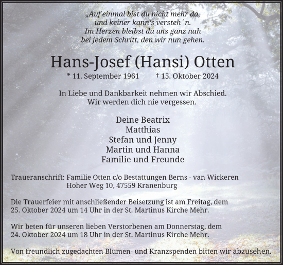 Traueranzeige von Hans-Josef Otten von Rheinische Post