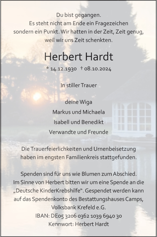 Traueranzeige von Herbert Hardt von Rheinische Post