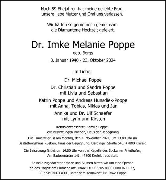 Traueranzeige von Imke Melanie Poppe von Rheinische Post